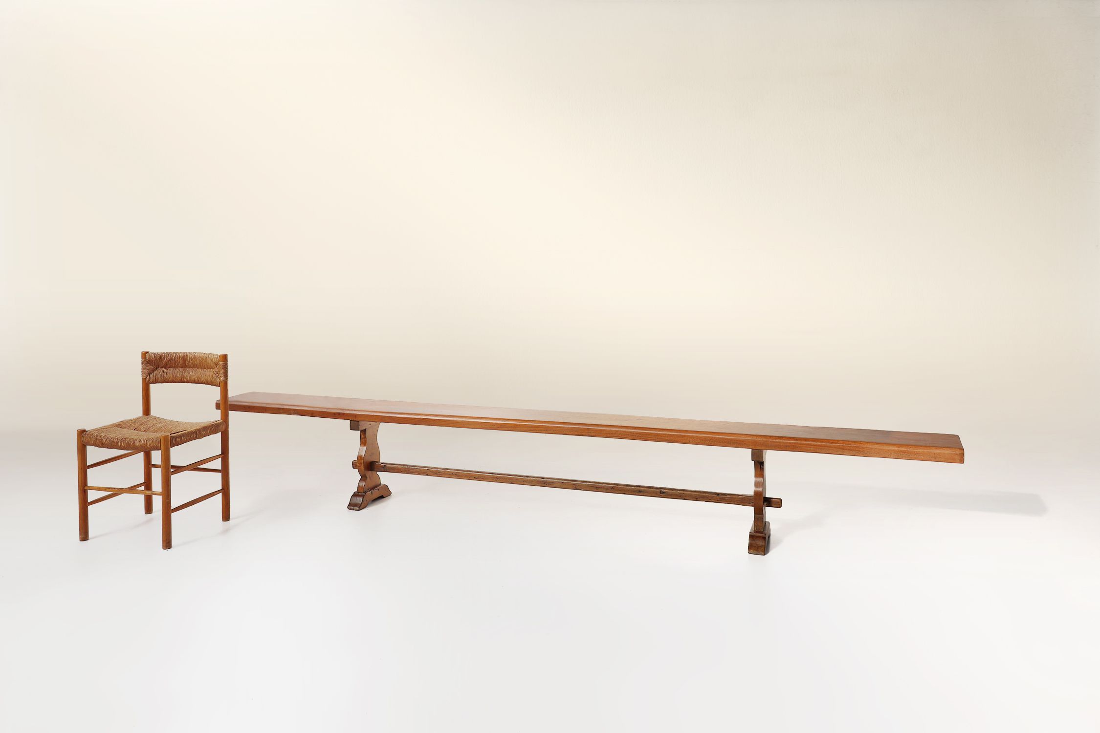 Extra long solid elm wooden monastery bench, France ca. 1850thumbnail